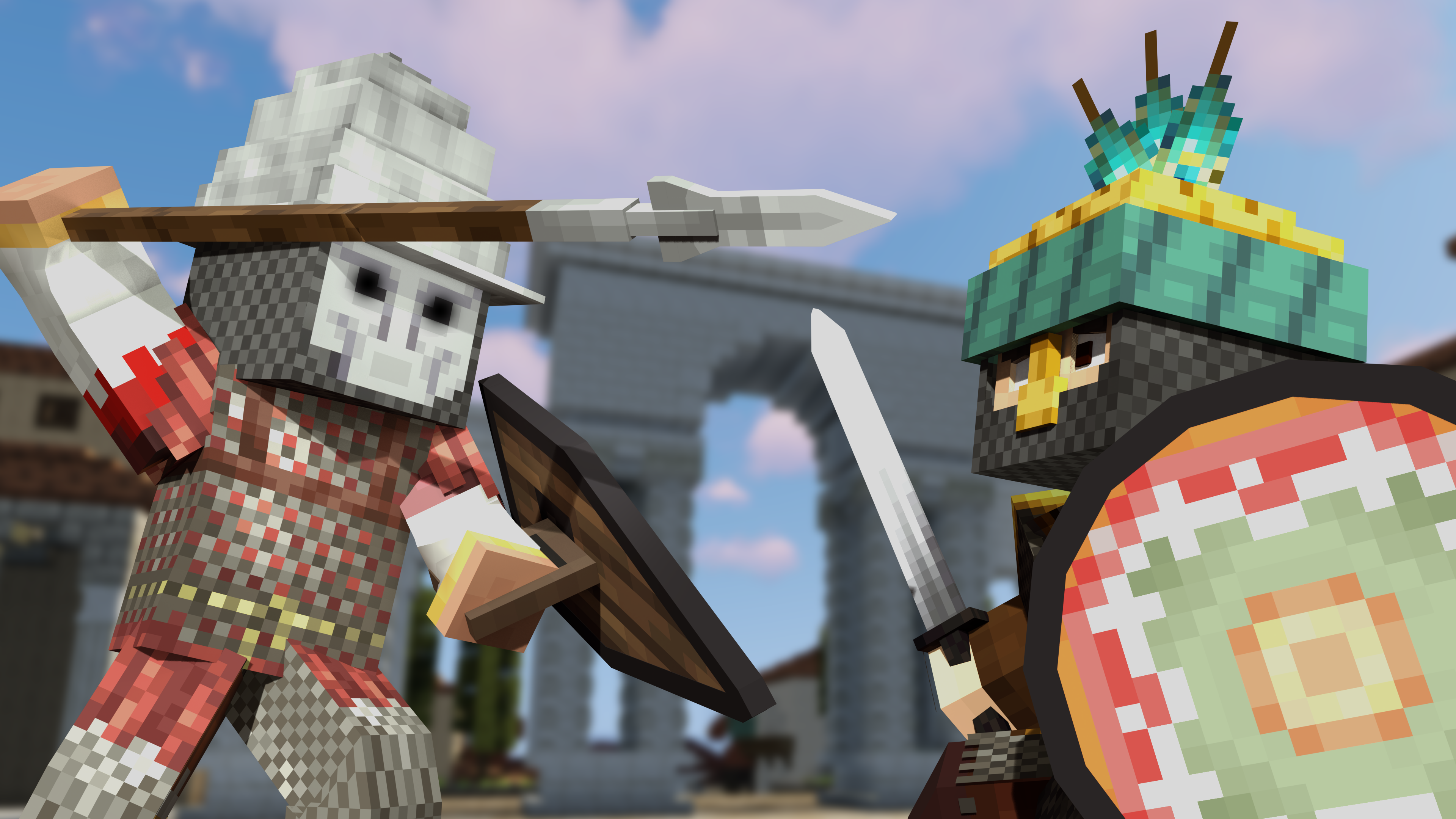 Intense PvP combat between Byzantine warriors in medieval armor on Mvndicraft